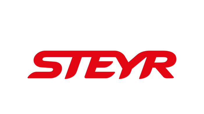 rotes Steyr Logo auf weißem Hintergrund