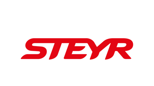 rotes Steyr Logo auf weißem Hintergrund